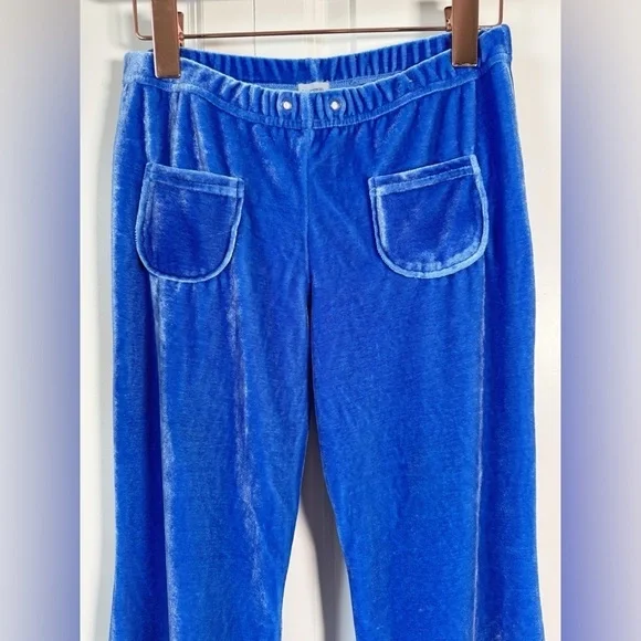 Y2K Groovy Blue Velvet Bell Bottoms - Picture 6 of 7